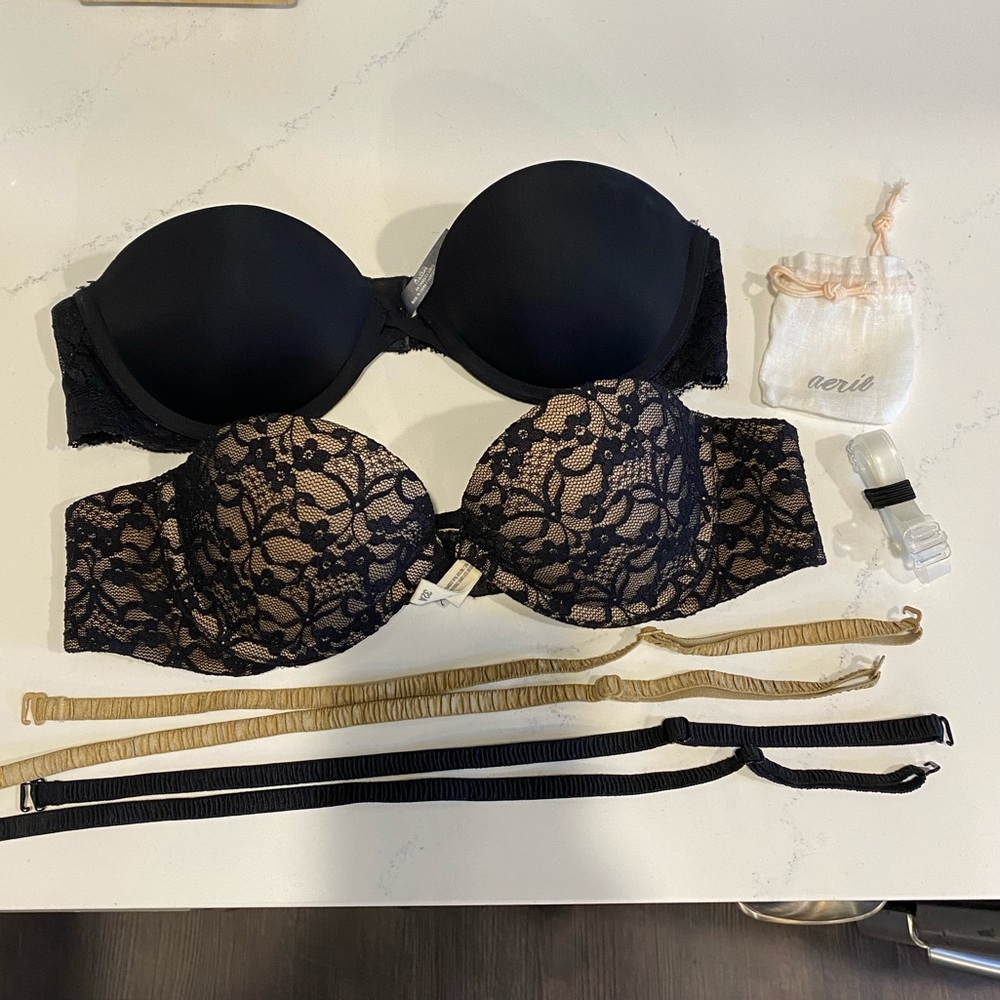 Aerie Black and Tan Lace Bra Set